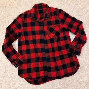 Madewell Red and Black Plaid Flannel Button-Down Top 100% Cotton